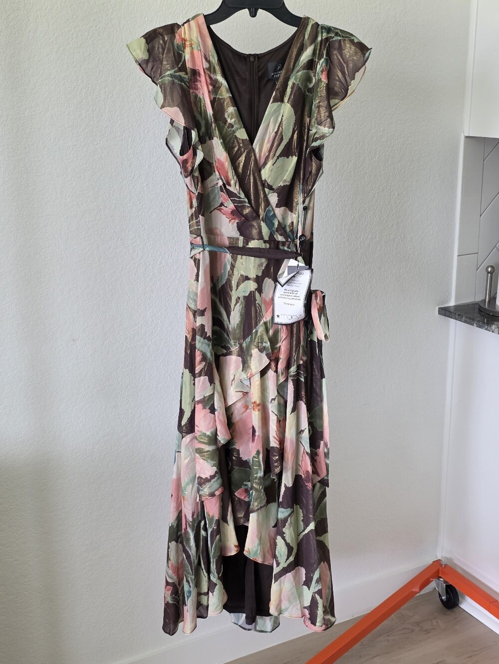 NWT Adrianna Papell Floral Hi Low Midi Dress Size 10 Ruffle Wrap Style $199 - Picture 3 of 11